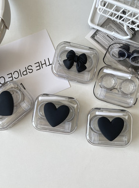 学生黑色一体式美瞳盒子盒带ins暗黑眼形辣妹镜子眼镜盒高级透明