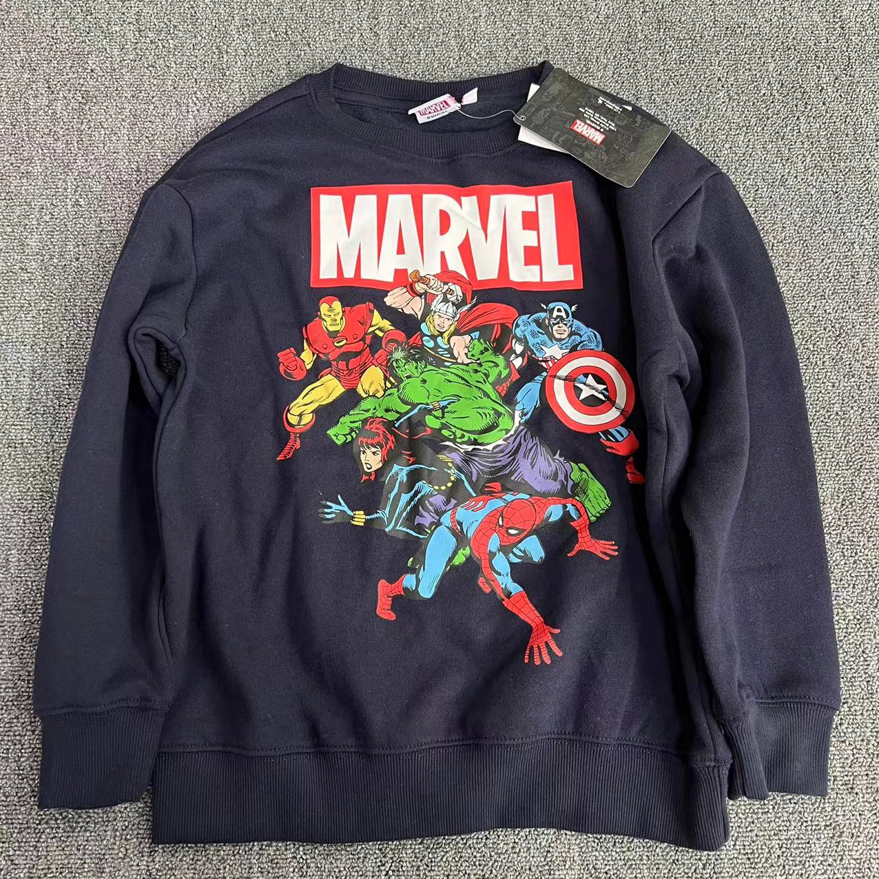 外贸 经典豆绿色 Spiderman蜘蛛侠 薄绒软糯儿童6-12岁圆领卫衣秋