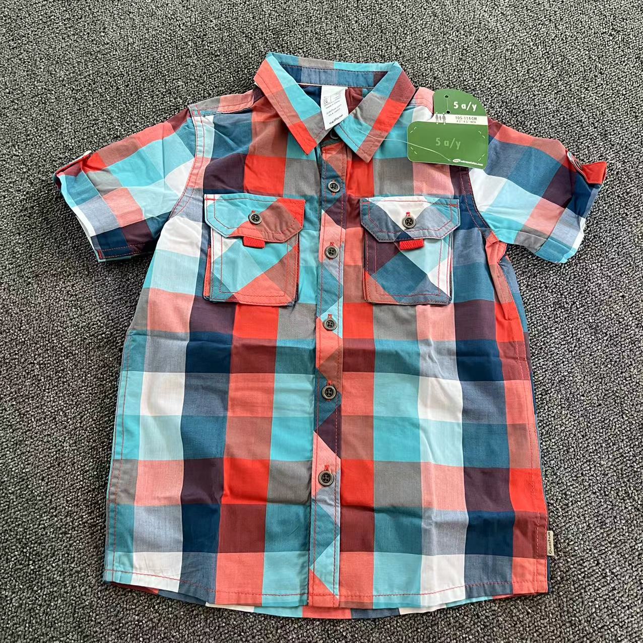 外贸原单 独立包装 男童夏季短袖方格子衬衣 英伦风儿童2-8岁衬衫