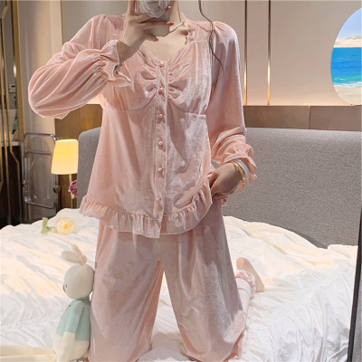 大码女装胖mm外穿金丝绒睡衣套装