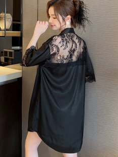 睡裙性感冰丝睡衣睡袍家居服 胖妹妹mm春夏蕾丝衬衫 200斤大码 女装