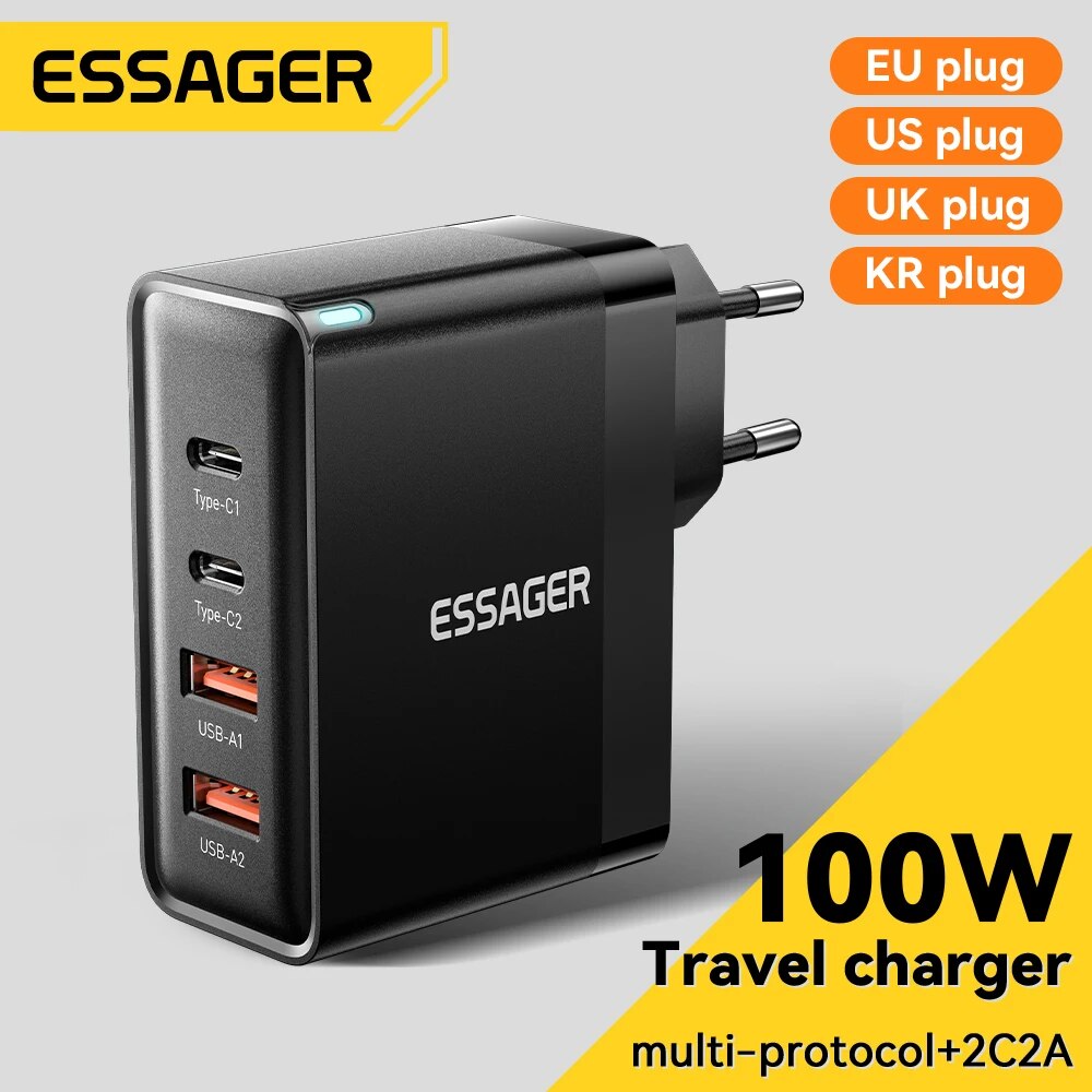 Essager 65W/100W/120W USB Type C Charger PD Quick Charge Type-C Charging GaN氮化镓欧标港版充电器头20