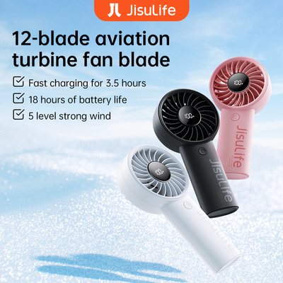 JISULIFE Handheld Fan 5 Levels Strong Wind LED USB手持小风扇