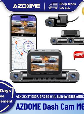 AZDOME Dash Cam M660 2K+3*1080P 4CH Car DVR GPS 5G Wifi 128G