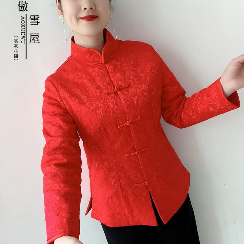傲雪原创加棉中式服装大红高贵冬季中国风小棉袄生日婚宴唐装妈妈