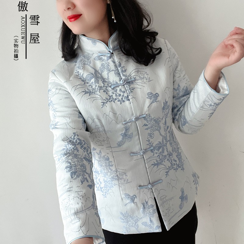 傲雪原创冬季新款国风立领长袖女上衣国潮经典唐装上衣棉袄外套美