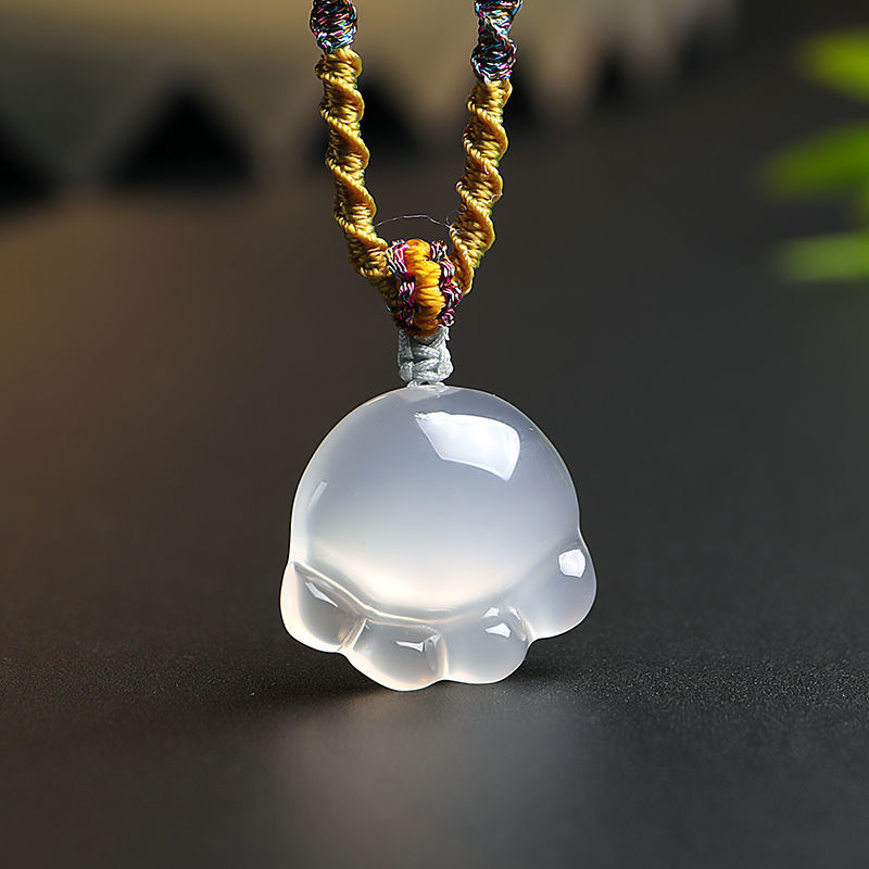 天然冰种玉髓猫爪吊坠项链玉髓猫爪锁骨链可爱简约小清新挂件女款