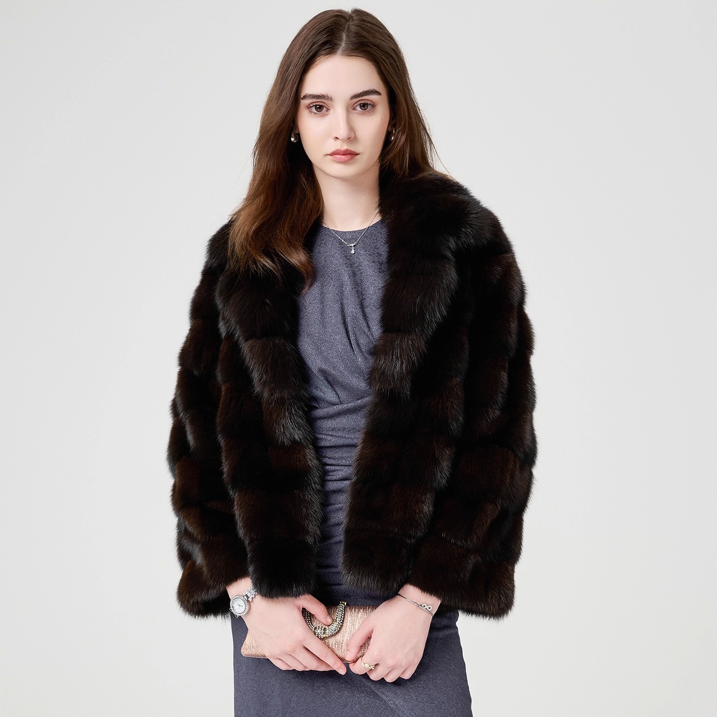 进口俄罗斯紫貂皮草外套西装领