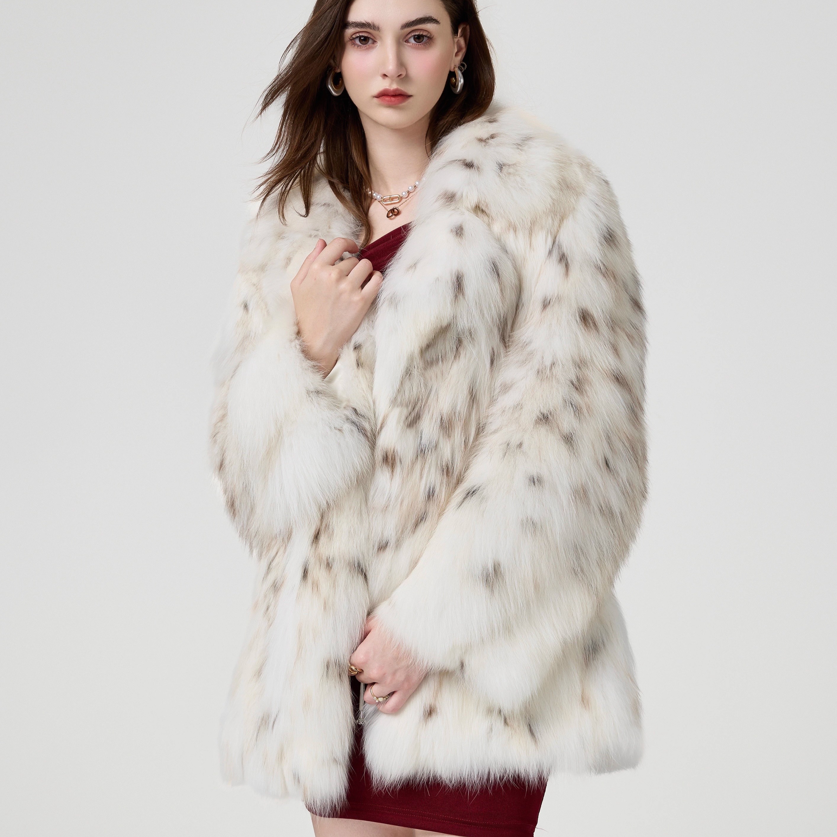 进口花斑lynx猫西装领廓形中长款