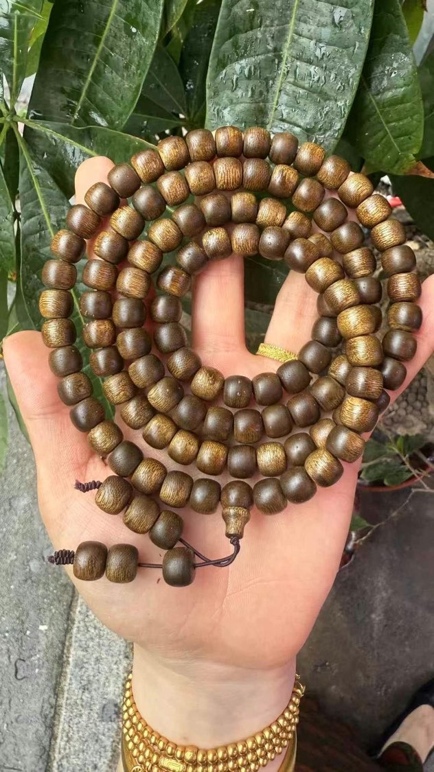 芽庄高山熟结绿棋楠沉香手链桶珠1.0cm＊108颗75克九分沉男女项链