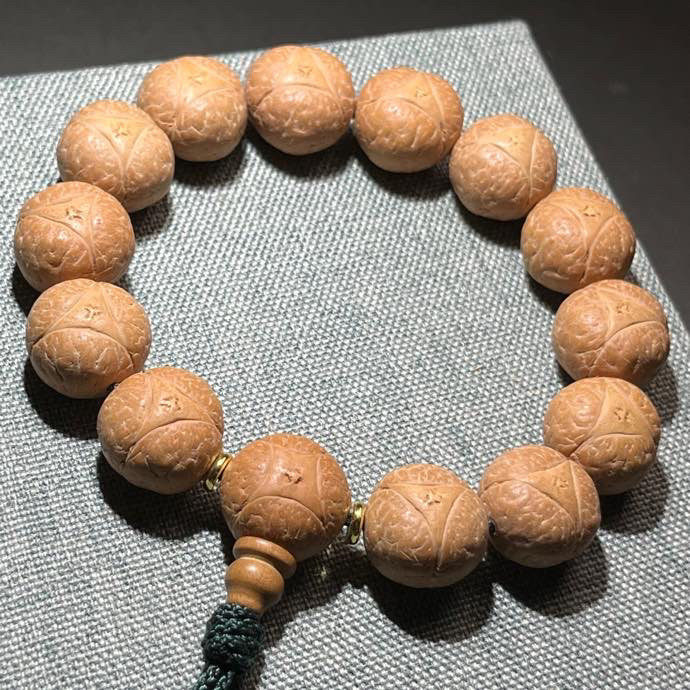 尼泊尔新籽龙眼菩提子手串17m佛珠手链四星麒麟三通手持男女款