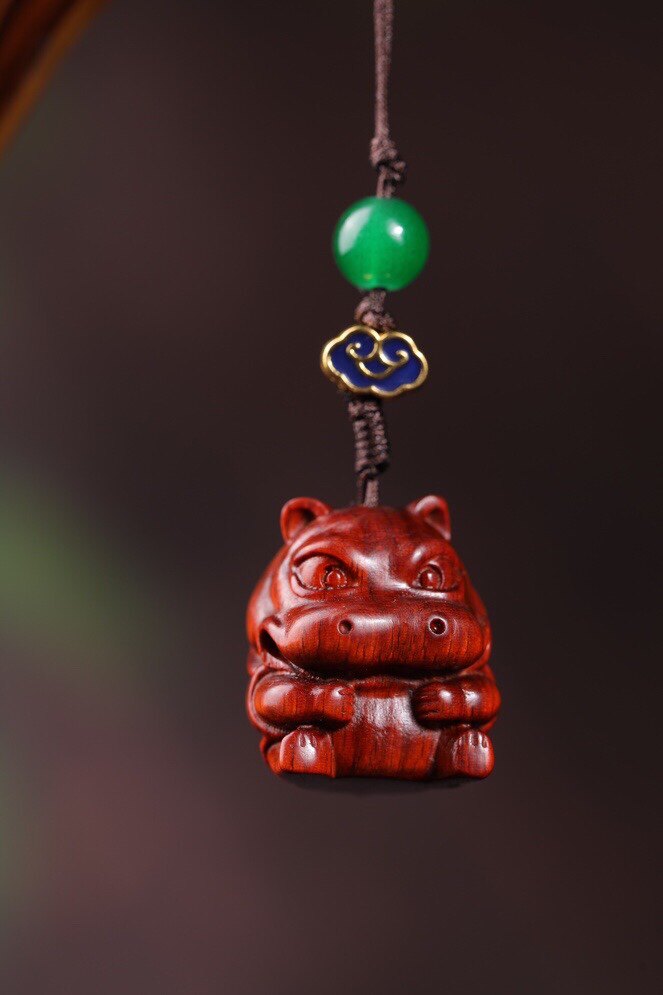 木质小河马手机挂件印尼紫檀绿檀吊坠情侣钥匙扣个性马饰品红木