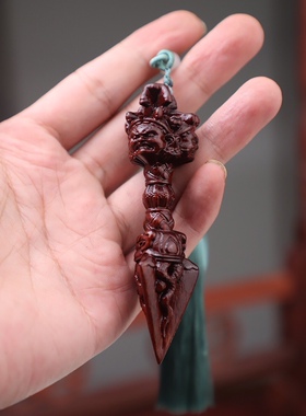 小叶紫檀金刚杵头吊坠项链男潮本命年吊坠红木雕刻手把件文玩挂件