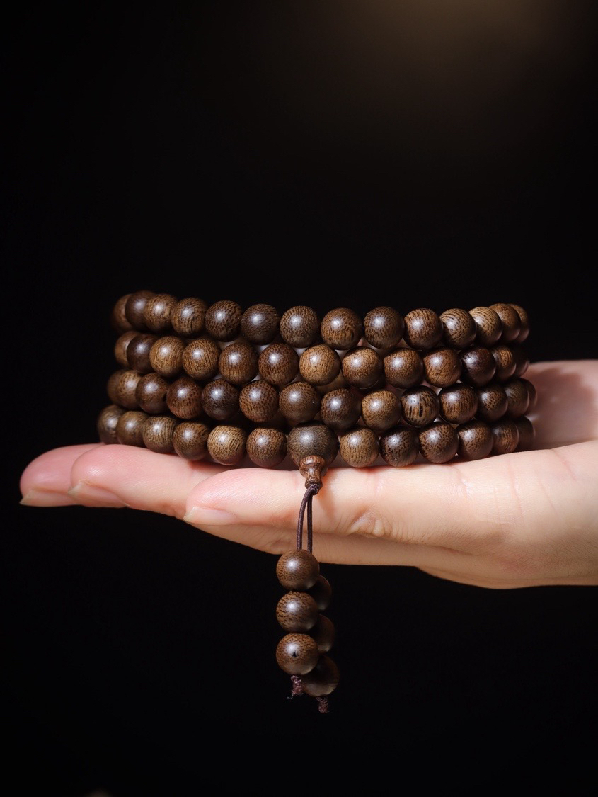 8mm＊108颗文莱蛇皮纹沉香手串约41克男女佛珠手链情侣项链毛衣链