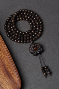 文莱黑棋沉香手串莲花8mm＊108颗佛珠项链男女士挂链毛衣链约50g