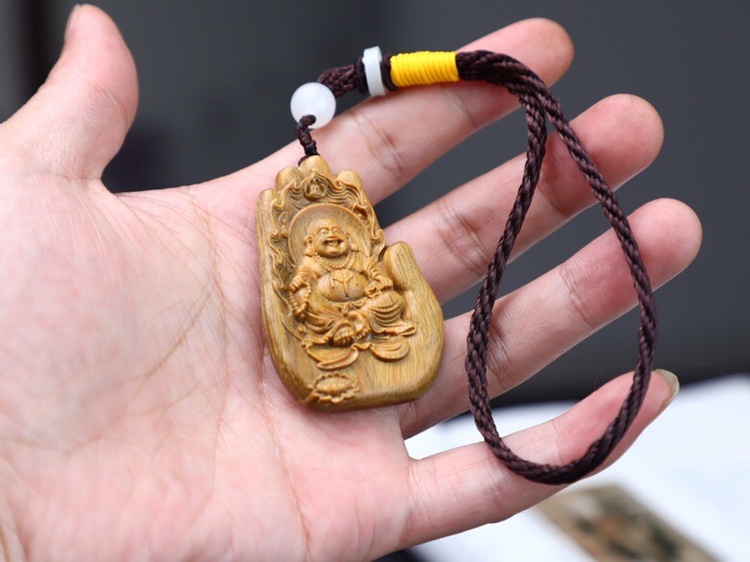 绿檀佛手弥勒佛吊坠笑口常开大肚笑佛佛像挂件饰品男女士招财平安