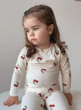 北欧风儿童打底衫睡衣2025春秋新款长袖裤子宝宝家居服保暖两件套