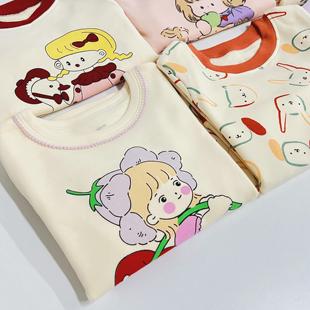 儿童家居服双面磨毛纯棉秋衣裤 中大童 睡衣加厚保暖男女宝宝打底衫