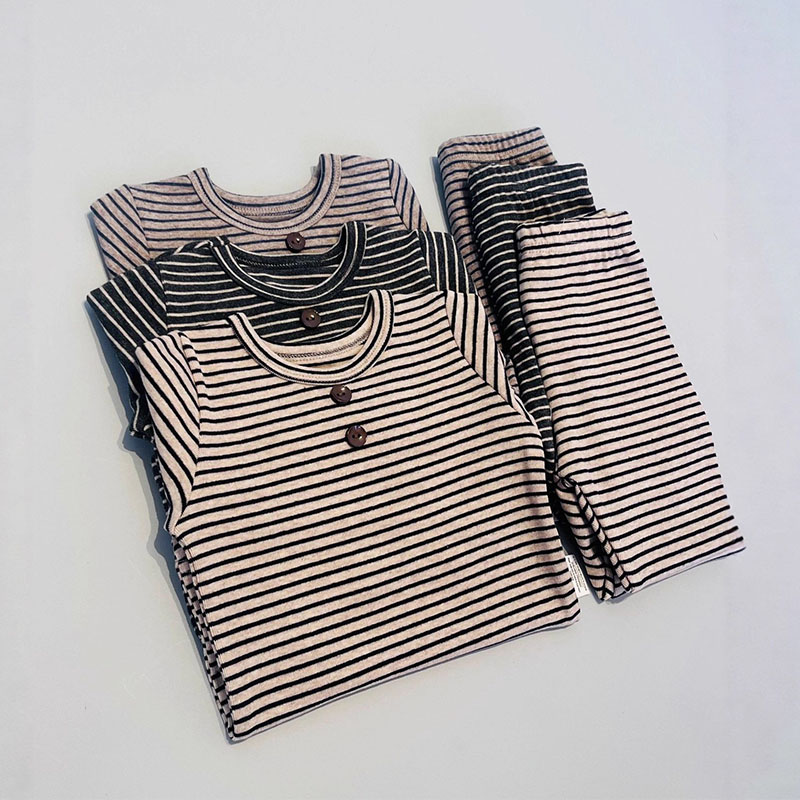 男女宝宝保暖条纹打底衫睡衣