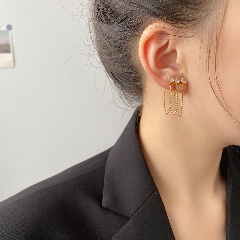 蚊香盘耳夹无耳洞无痛耳环杨超越同款多流苏多颗锆前后戴耳环耳坠