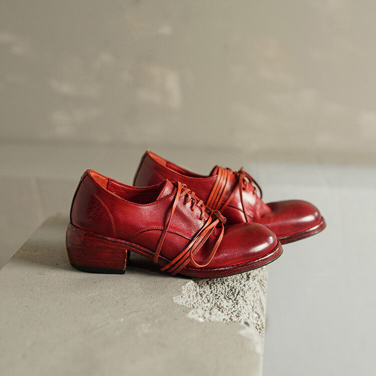 柜蒂水洗马皮巨软圆头单鞋