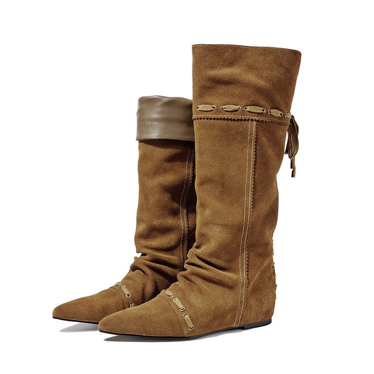 董洁同款3cm内增高及膝堆堆靴