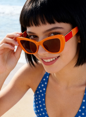 个性猫眼橙色防紫外线开车墨镜女