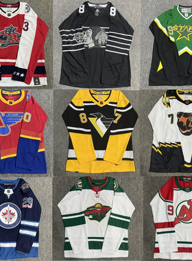 欧美运动原宿风格嘻哈街舞hiphop长袖nhl冰球服宽松大码刺绣球衣