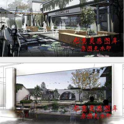 江南水乡古镇水街水巷旅游景区新中式商业街步行街草图大师SU模型