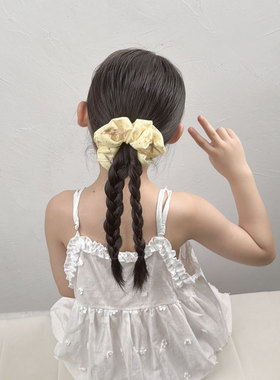 韩可爱奶黄色布艺蝴蝶结发圈儿童高颅顶头箍宝宝小波点头绳发饰女