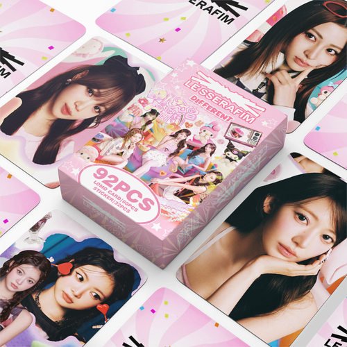 批发92张明星小卡LESSERAFIM专辑DIFFERENT珍藏卡双面LOMO卡贴纸