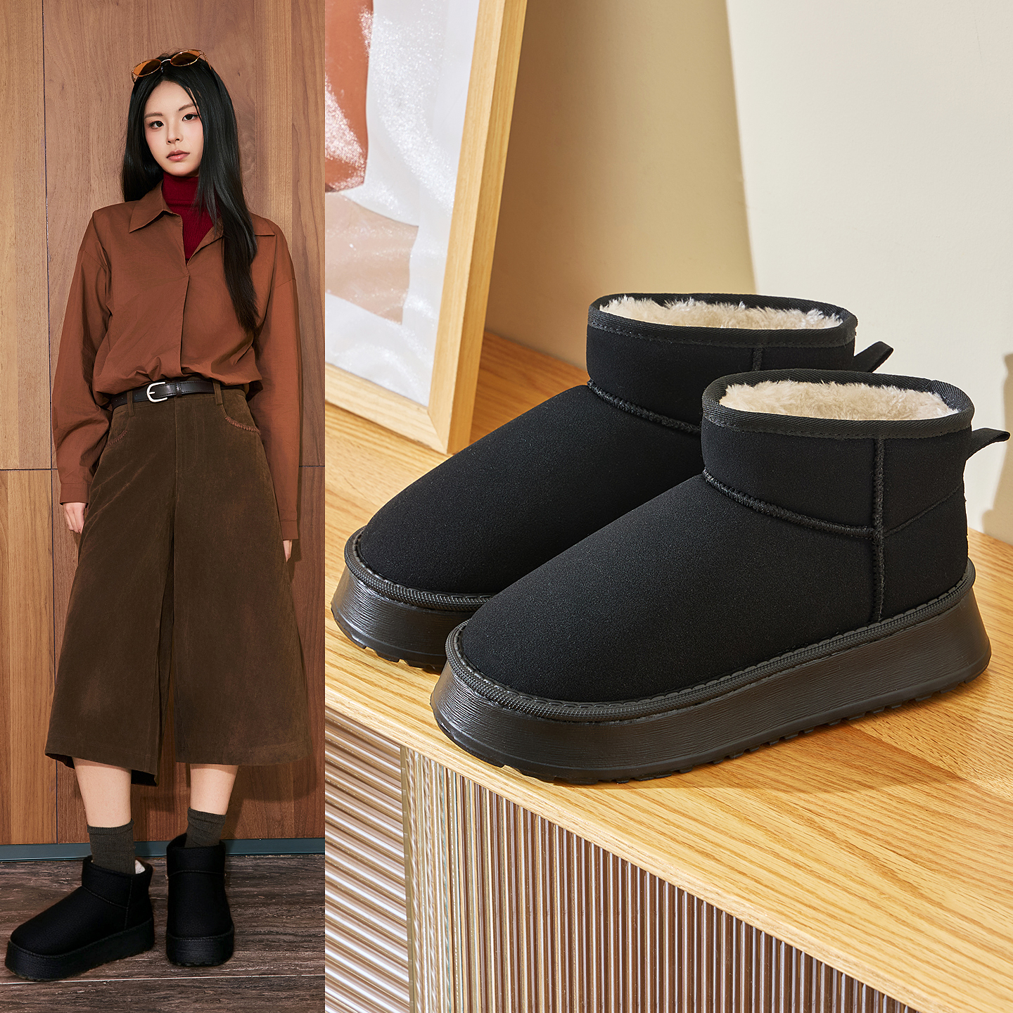 雪地靴女冬季厚底加绒鞋子女鞋冬