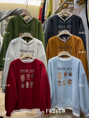 2025秋冬新款韩版宽松休闲百搭圆领加绒加厚卫衣女假两件上衣