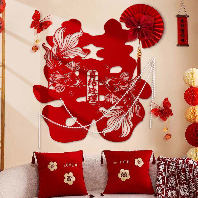 婚礼结婚专用大小植绒喜字贴婚房装饰背景墙拍照囍字卧室墙帖布置