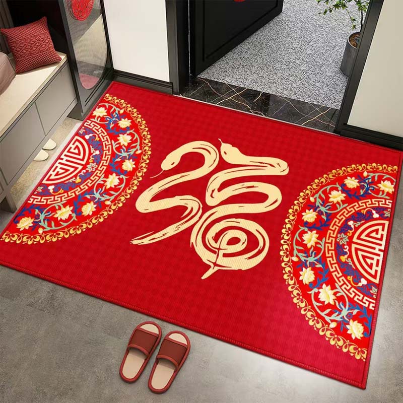 家用玄关门垫2025新年入户门地垫耐脏易打理红色福字脚垫蛇年门垫