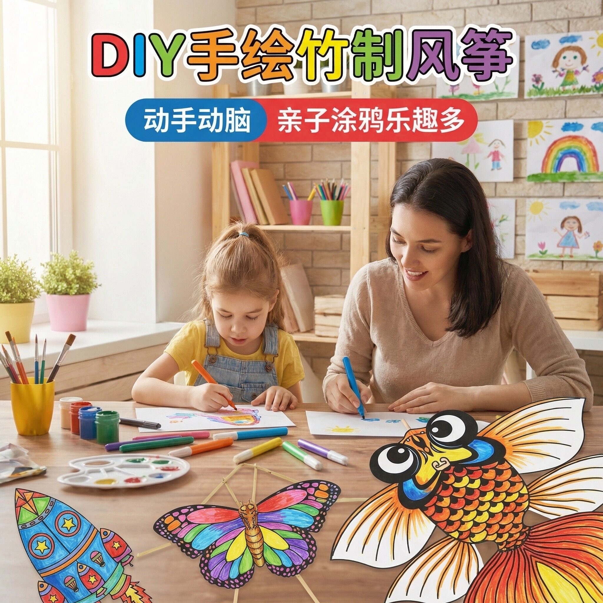 2026新款风筝儿童空白手绘涂鸦小学生手工diy材料包涂色制作纸鸢