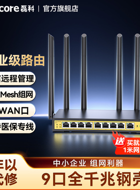 磊科9口全千兆企业级无线路由器多WAN口商铺专用1200M高速5G双频wifi办公穿墙王大功率酒店铁壳漏油器移动B11