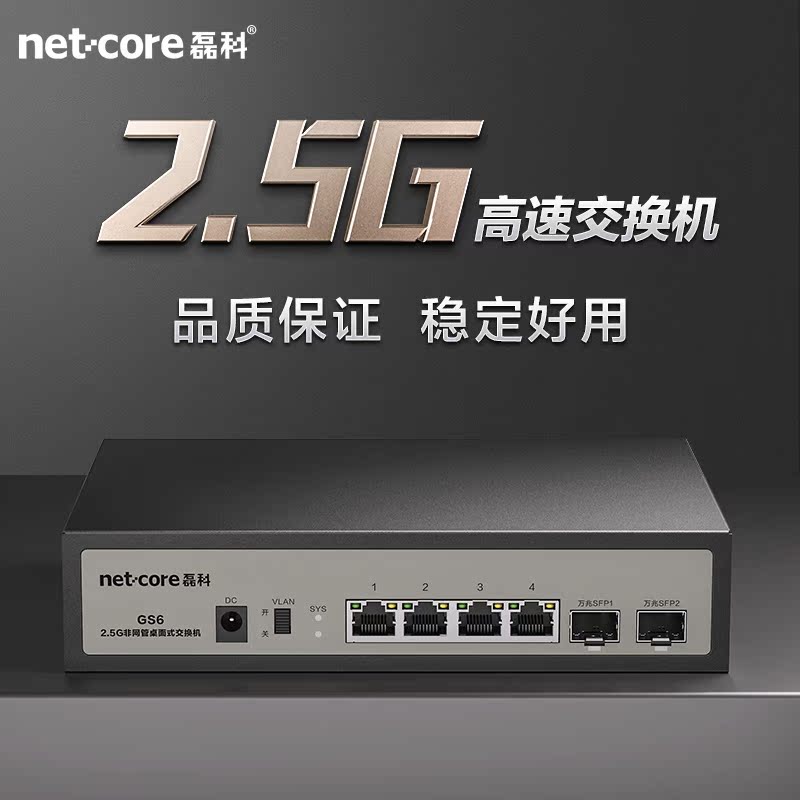 磊科2.5G交换机4/8网口+10G万兆SFP光口向下兼容千兆家用安防监控网线高速NAS即插即用可放弱电箱机架式GS6V2
