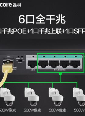 磊科SG206P 5口POE交换机千兆AI国标48V带光口网线供电交换分线器路由分流器监控专用支持海康大华TP摄像头