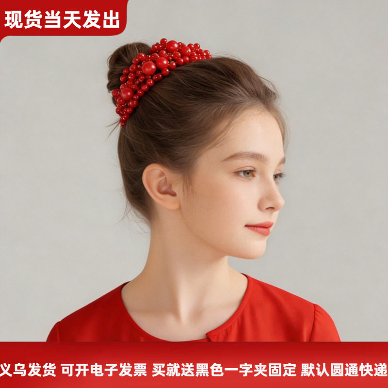 女童红色公主发饰钢琴表演走秀