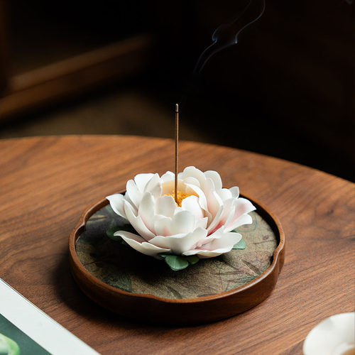 陶瓷手捏牡丹花线香底座