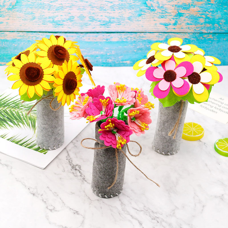 教师节手工不织布康乃馨花盆布艺盆栽儿童diy亲子制作材料包花束