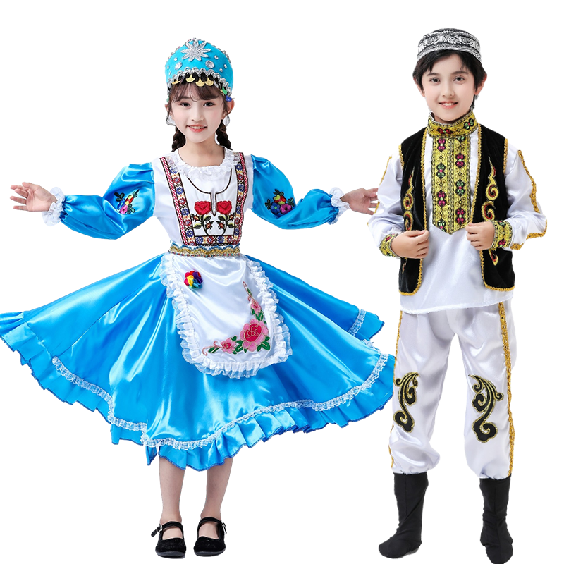 六一儿童56个少数民族风男女款走秀舞蹈演出服塔塔尔族表演服套装