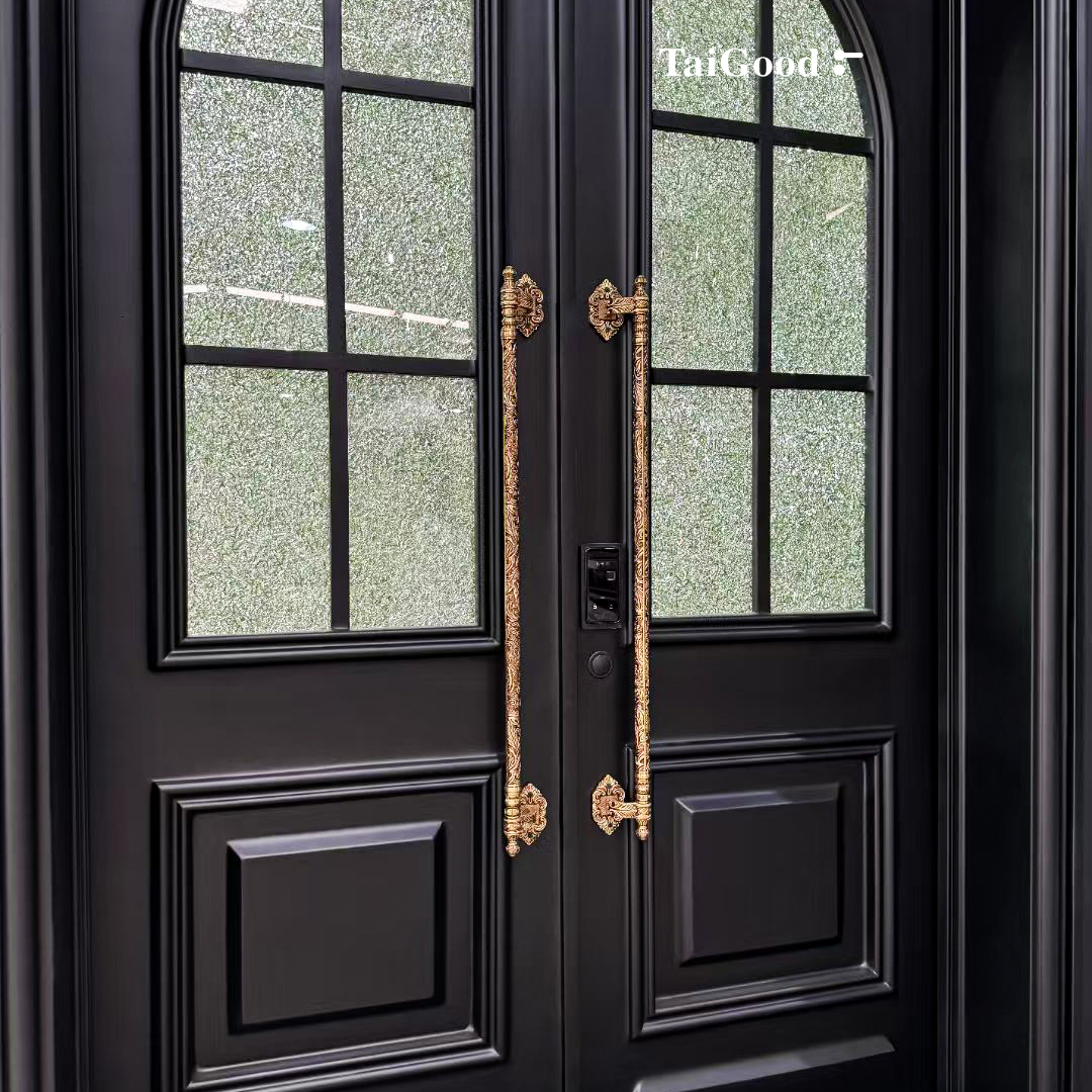 轻奢玻璃门铜门拉手全铜豪华酒店餐厅别墅双开推拉实木大门把手