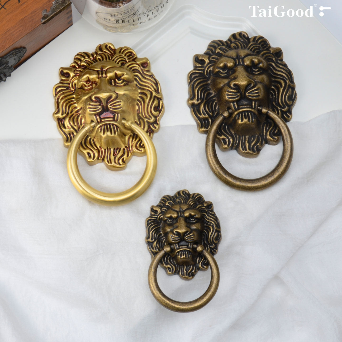 世连泰好黄铜复古中式敲门器仿古铜门圆环大门鼻老式狮子头铜拉手