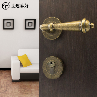 世连泰好铜锁现代实心执手室内机械锁卧室分体木门房门锁ME1611
