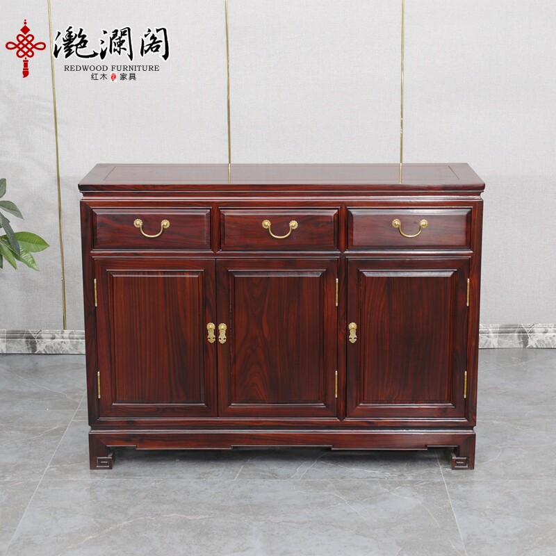 红木家具 阔叶黄檀带腿餐边柜 印尼黑酸枝花鸟碗柜 储物柜茶水柜