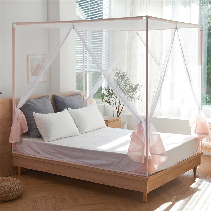 夏季T型三开门蚊帐回底家用儿童防摔t形加密加厚支架蒙古包高级款