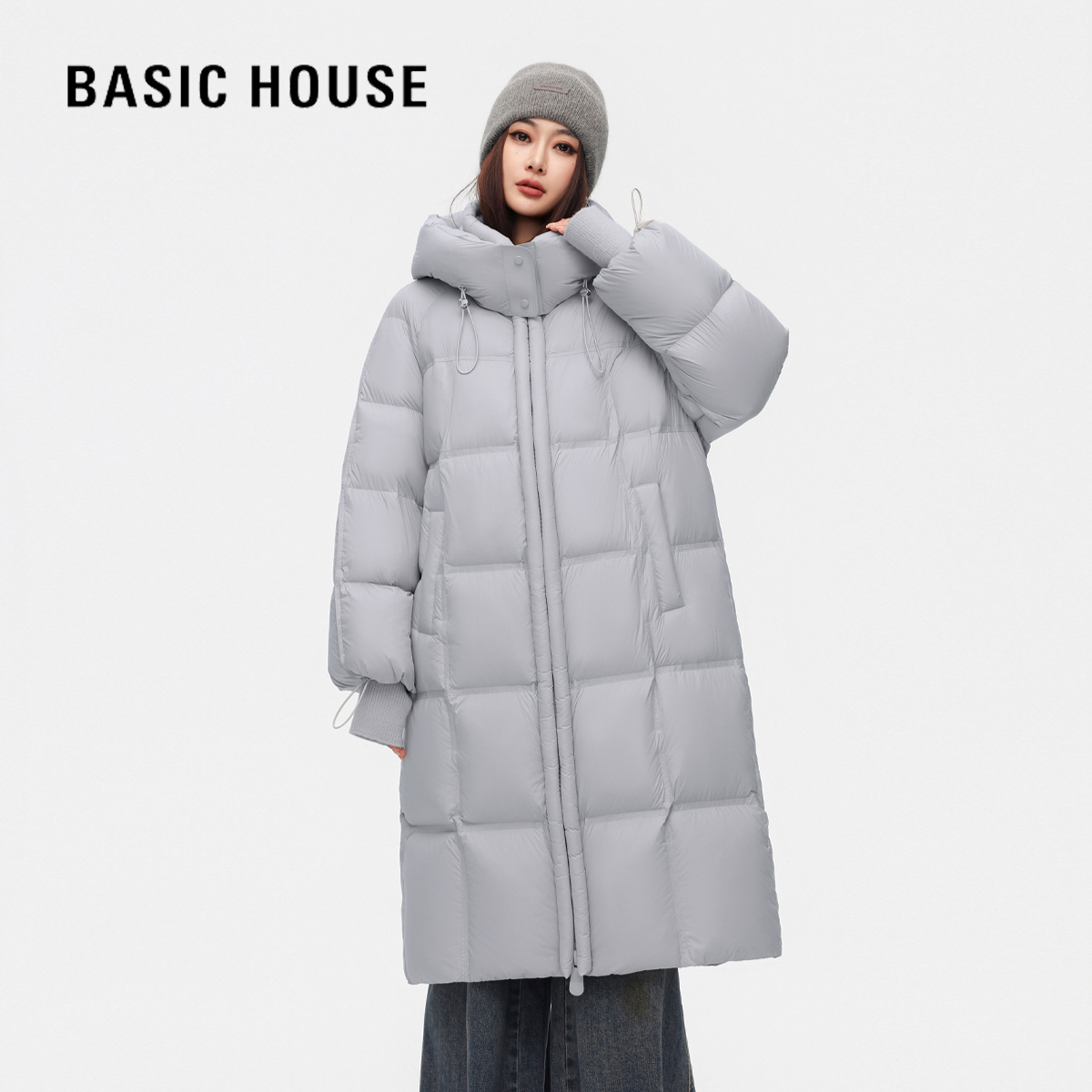 百家好廓形长款过膝加厚羽绒服