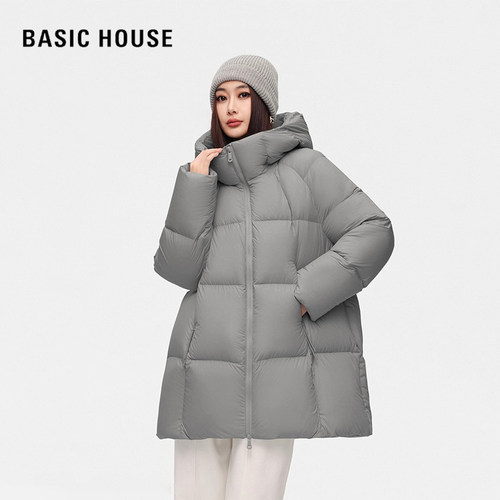 时尚泡芙中长款女士连帽羽绒服